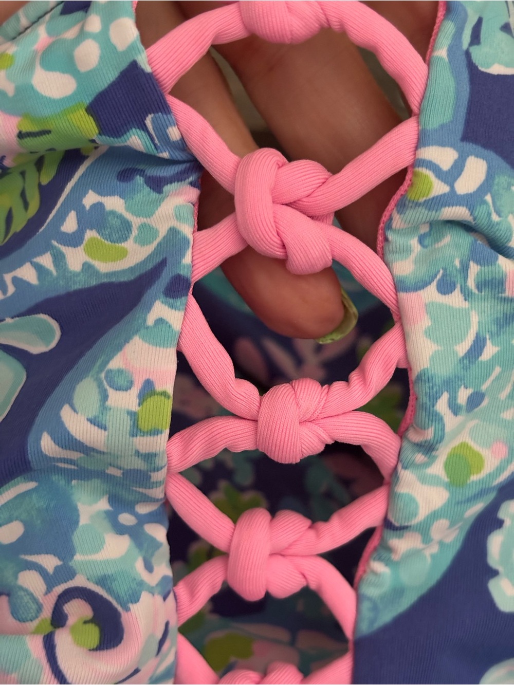 Womens  Lilly PulitzerBlue & Pink One-Piece Swim Suit with Lattice Back - Picture 6 of 6
